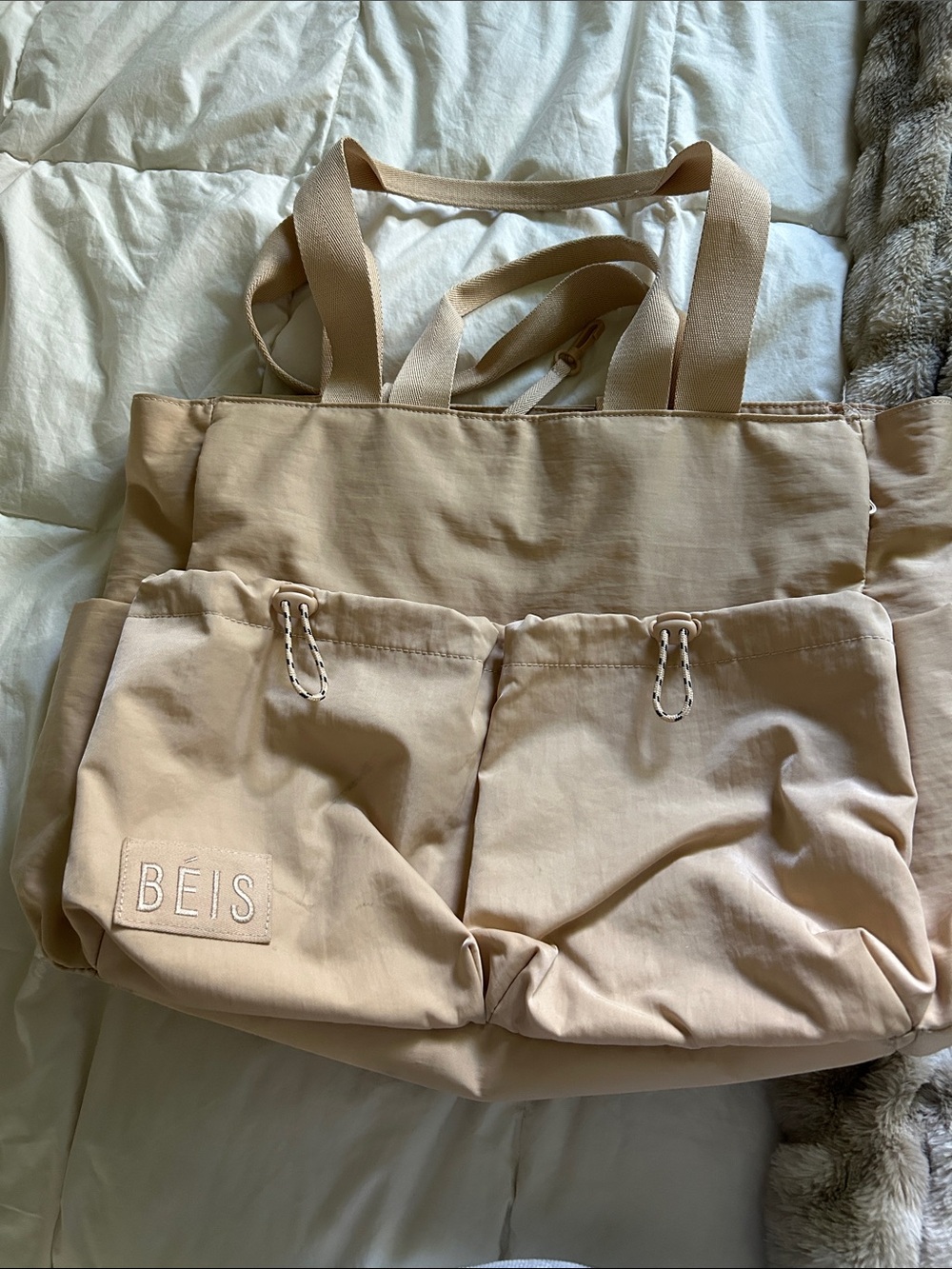 BEIS Neutral Beige Everyday Tote with Front Pockets
